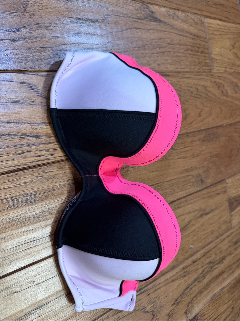 Neon Pink Black & Light Pink VS Padded Strapless bikini top